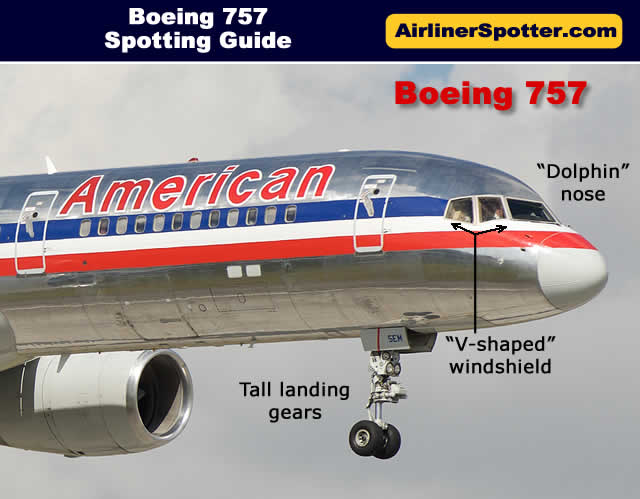 American Airlines Boeing 757 identified by its dolphin-shaped nose