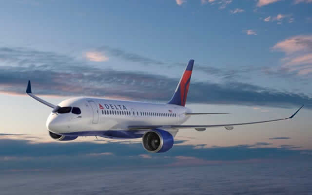 Delta Air Lines has placed an order for 75 A220-100 airliners. Shown below is a rendition of a A220 in Delta livery