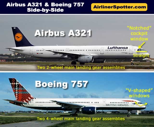 Side-by-side comparison of the Airbus A321 and the Boeing 757