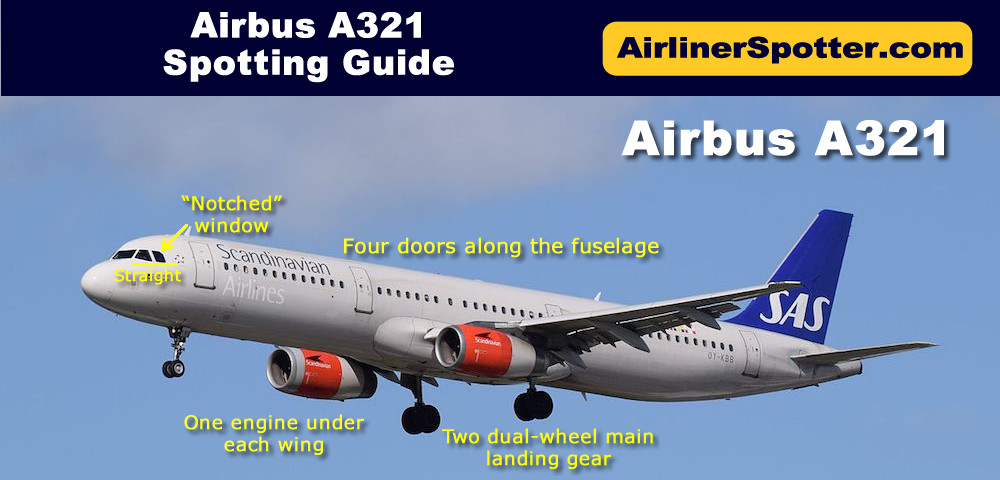 The Airbus A321 features four exit doors along the fuselage. Shown here is a SAS A321-200