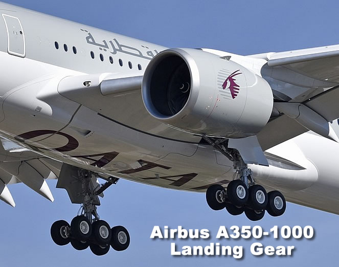 Airbus A350-1000 with its dual 6-wheel main landing gear design