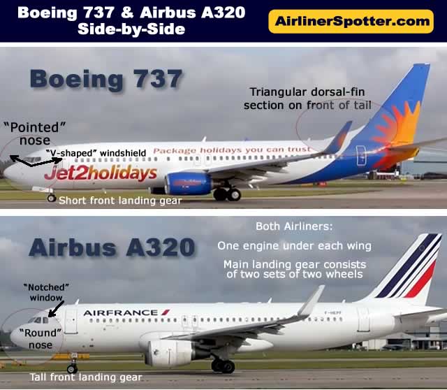 Side-by-side comparison of the Airbus A320 and the Boeing 737