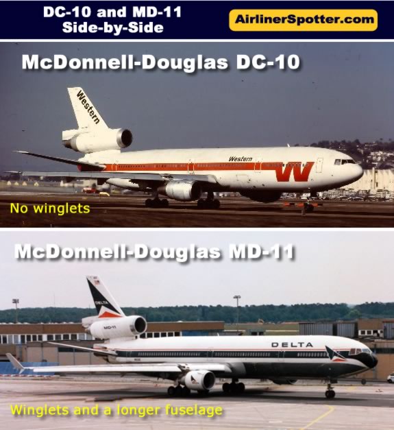 Side-by-side comparison of the Mcdonnell-Douglas DC-10 and MD-11