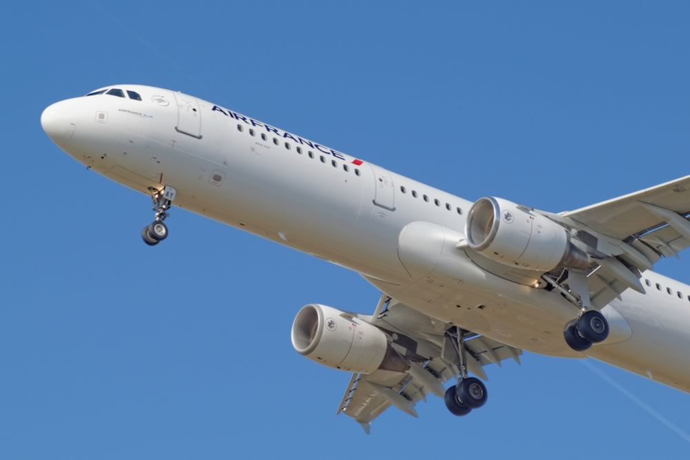 Photo of Air France A321 showing the landing gear arrangement and wing design